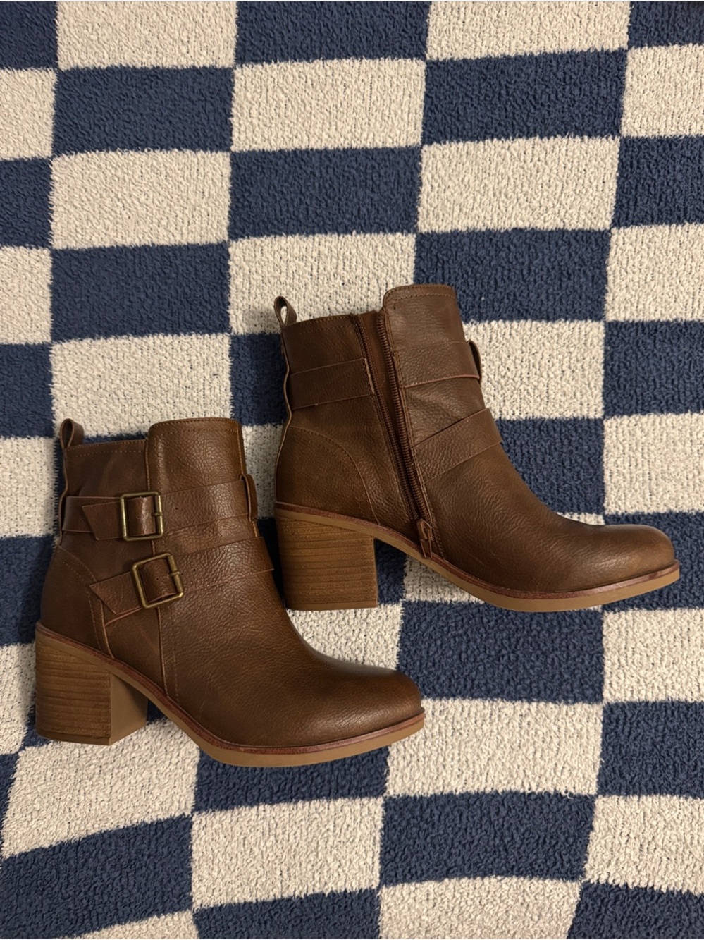 MIA Classic Women's Brown Leather Ankle Boots with Buckle Detail